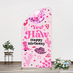 Lofaris Hot Pink Cowgirl Yee Haw Happy Birthday Half Moon Arch Backdrop