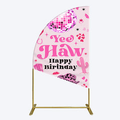 Lofaris Hot Pink Cowgirl Yee Haw Happy Birthday Half Moon Arch Backdrop
