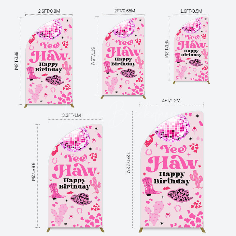 Lofaris Hot Pink Cowgirl Yee Haw Happy Birthday Half Moon Arch Backdrop