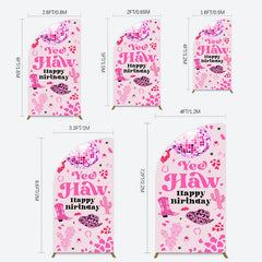 Lofaris Hot Pink Cowgirl Yee Haw Happy Birthday Half Moon Arch Backdrop