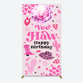 Lofaris Hot Pink Cowgirl Yee Haw Happy Birthday Rectangle Backdrop