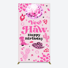 Lofaris Hot Pink Cowgirl Yee Haw Happy Birthday Rectangle Backdrop