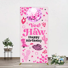 Lofaris Hot Pink Cowgirl Yee Haw Happy Birthday Rectangle Backdrop