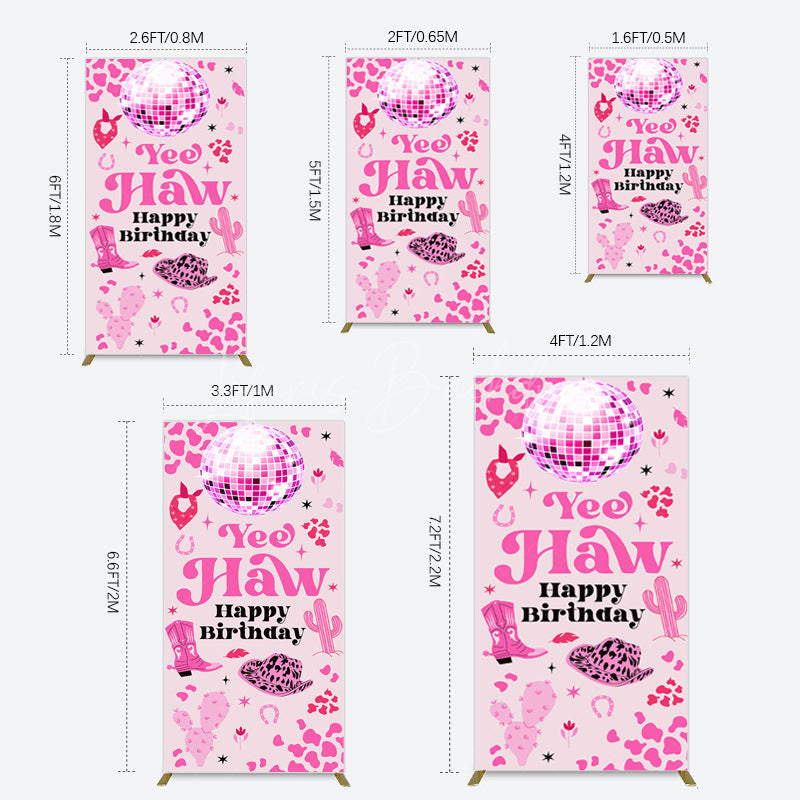 Lofaris Hot Pink Cowgirl Yee Haw Happy Birthday Rectangle Backdrop