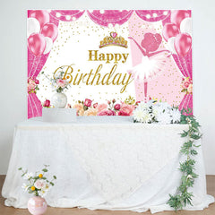 Lofaris Hot Pink Floral Crown Ballet Happy Birthday Backdrop
