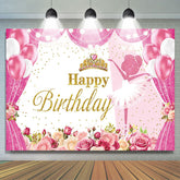 Lofaris Hot Pink Floral Crown Ballet Happy Birthday Backdrop