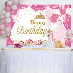 Lofaris Hot Pink Floral Crown Ballet Happy Birthday Backdrop