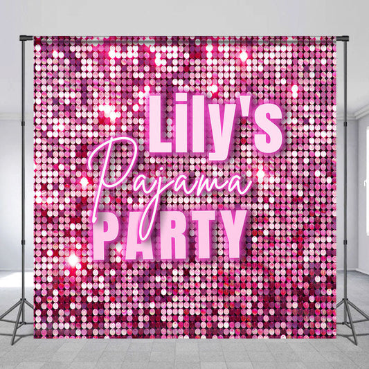 Lofaris Hot Pink Sparkle Sequins Custom Pajama Party Backdrop