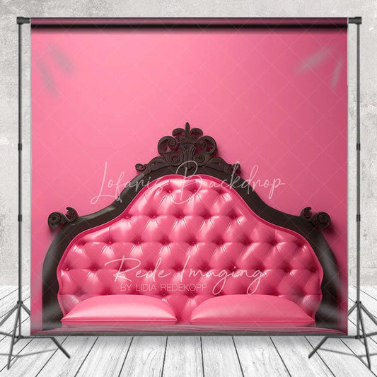 Lofaris Hot Pink Tufted Leather Headboard Backdrop Black Ornate Bed Frame Photography Background