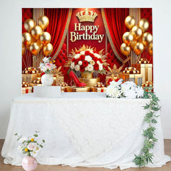 Lofaris Hot Red Gold Crown Balloon Flower Birthday Backdrop