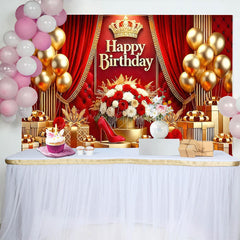 Lofaris Hot Red Gold Crown Balloon Flower Birthday Backdrop