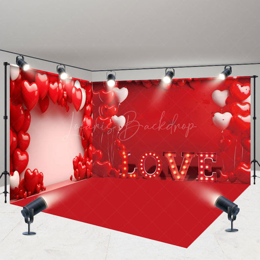 Lofaris Hot Red Love Balloon Valentines Day Room Set Backdrop