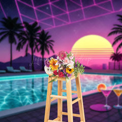 Lofaris Hot Summer Hawaii Outside Pool Party Night Backdrop