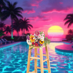 Lofaris Hot Summer Hawaii Sunset Pool Party Night Backdrop