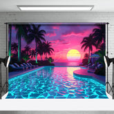 Lofaris Hot Summer Hawaii Sunset Pool Party Night Backdrop