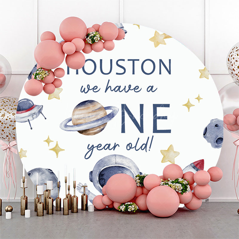 Lofaris Houston We Have A One Year Old Round Birthday Backdrop