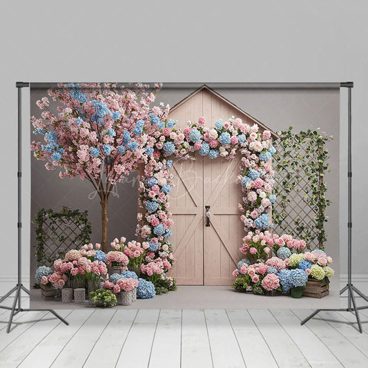 Lofaris Hydrangea Floral Farm Door Sweet Wedding Backdrop
