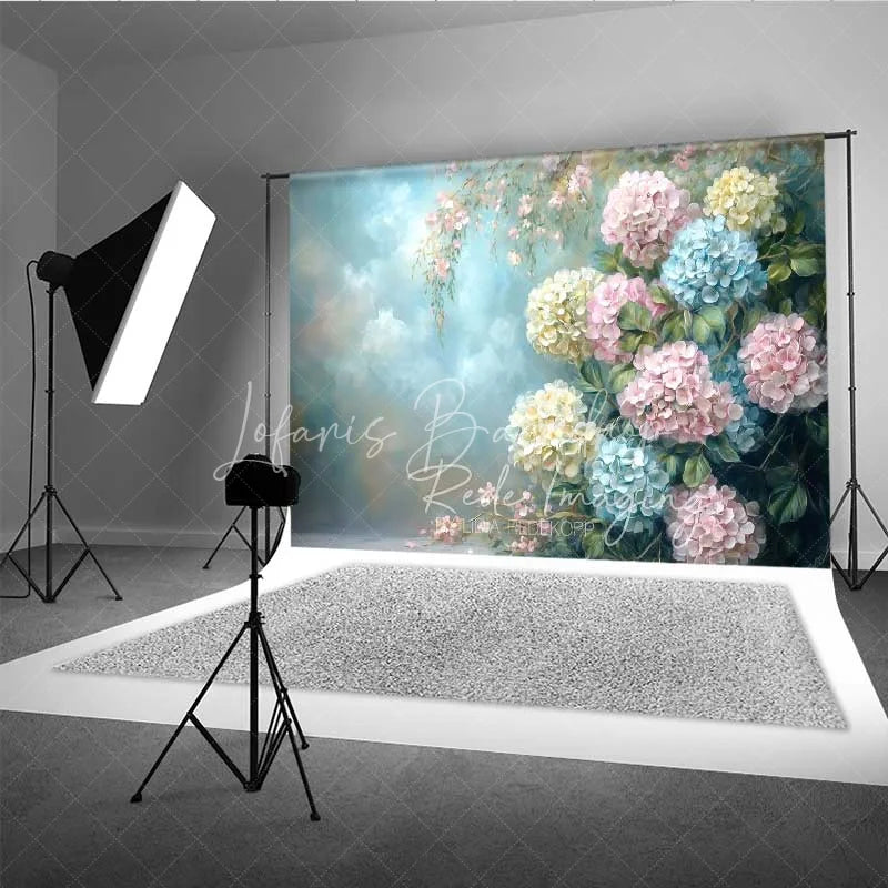 Lofaris Hydrangea Floral Fine Art Photography Backdrop Blue Pink Yellow Flowers Painting Background Spring Garden Photo Prop
