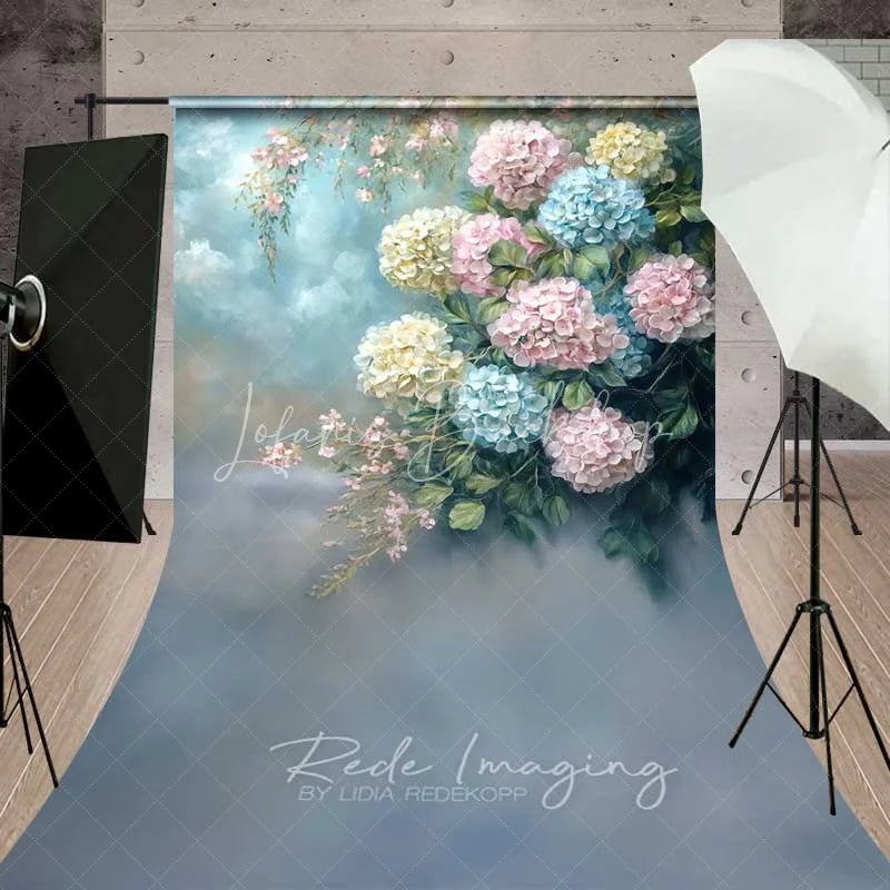 Lofaris Hydrangea Floral Fine Art Sweep Backdrop Soft Pastel Flowers Photography Floor Mat Spring Garden Decoration