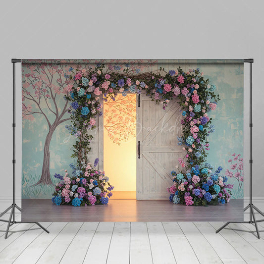 Lofaris Hydrangea Floral Wood Farm Door Wedding Backdrop