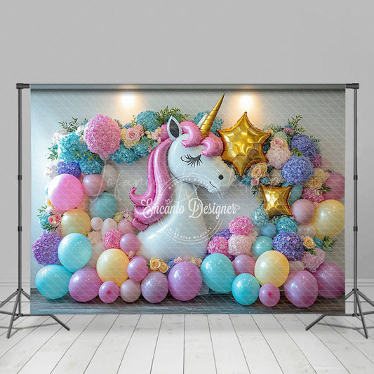 Lofaris Hydrangea Unicorn Balloon Focal Cake Smash Backdrop