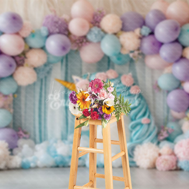 Lofaris Hydrangea Unicorn Curtain Sweet Cake Smash Backdrop