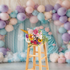 Lofaris Hydrangea Unicorn Curtain Sweet Cake Smash Backdrop