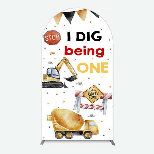 Lofaris I Dig Being One Construction Birthday Arch Backdrop