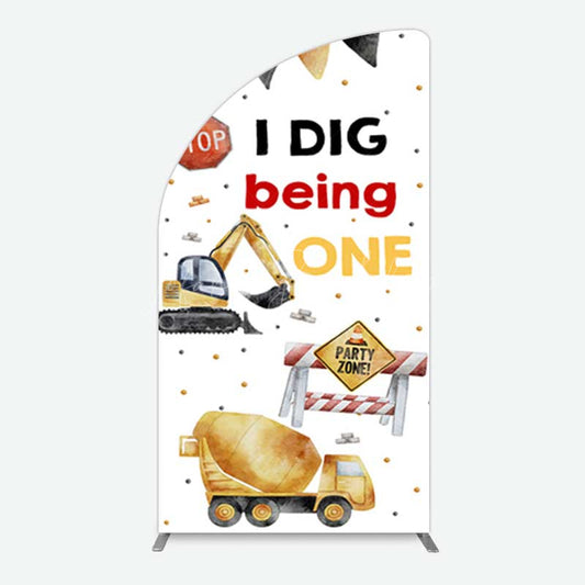 Lofaris I Dig Being One Construction Birthday Half Moon Arch Backdrop