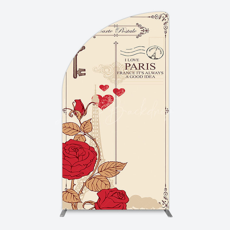 Lofaris I Love Paris Retro Floral Carte Postale Arch Backdrop