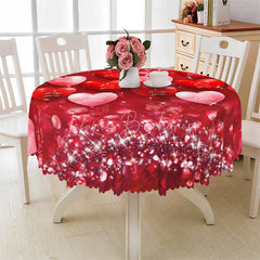 Lofaris I Love You Heart Round Tablecloth Red Glitter Sparkle Pattern Table Cover for Valentine