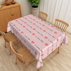 Lofaris I Love You Text Pink Rectangular Tablecloth