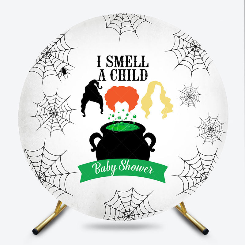 Lofaris I Smell a Child Halloween Baby Shower Round Backdrop Hocus Pocus Inspired Witch Sisters A is Brewing Decor