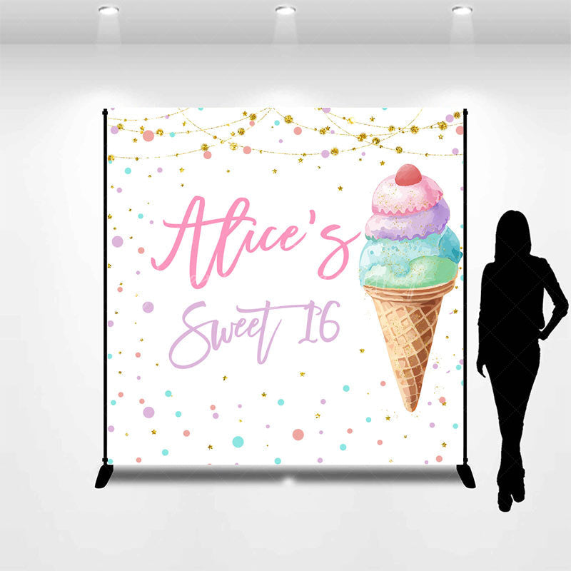 Lofaris Ice Cream Custom Name Sweet 16 Birthday Backdrop