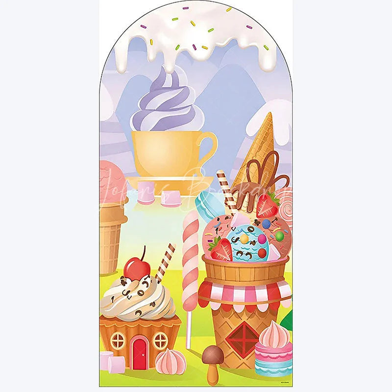 Lofaris Ice Cream Dessert Birthday Backdrop Sweet Candy Themed Arch Decor Fun Party Photo Booth for Girls