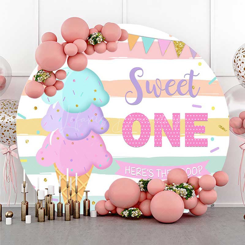 Lofaris Ice Cream Scoop First Girls Birthday Round Cover
