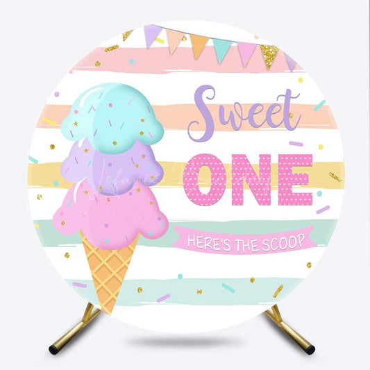 Lofaris Ice Cream Scoop First Girls Birthday Round Cover