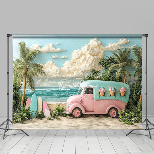 Lofaris Ice Cream Truck Beach Summer Photography Backdrop
