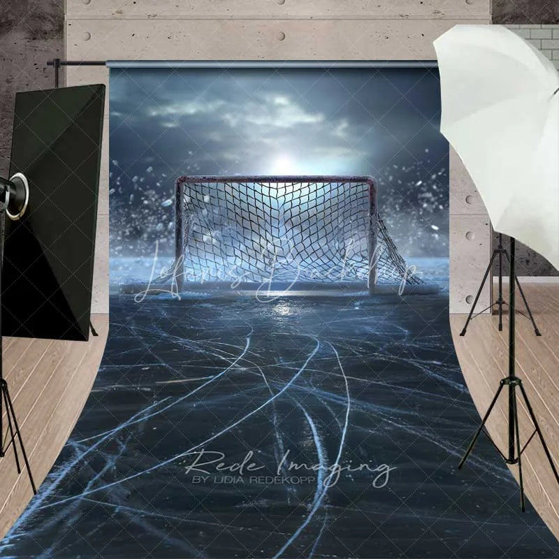 Lofaris Ice Hockey Rink Goal Sweep Photography Backdrop Winter Frozen Sports Competition Photo Background