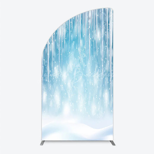 Lofaris Icy Blue Winter Wonderland Half Moon Arch Backdrop Featuring Snowflakes and Icicles for Holiday Decor