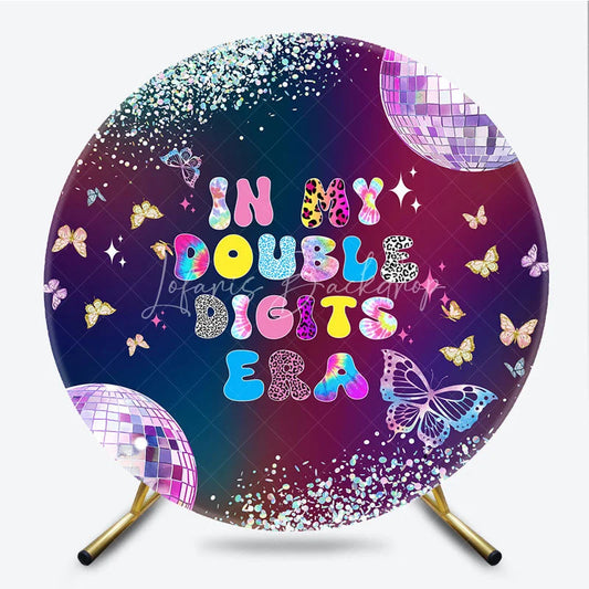 Lofaris In My Double Digits Era Round Backdrop Galaxy Disco Butterfly Decoration 10th Birthday Background