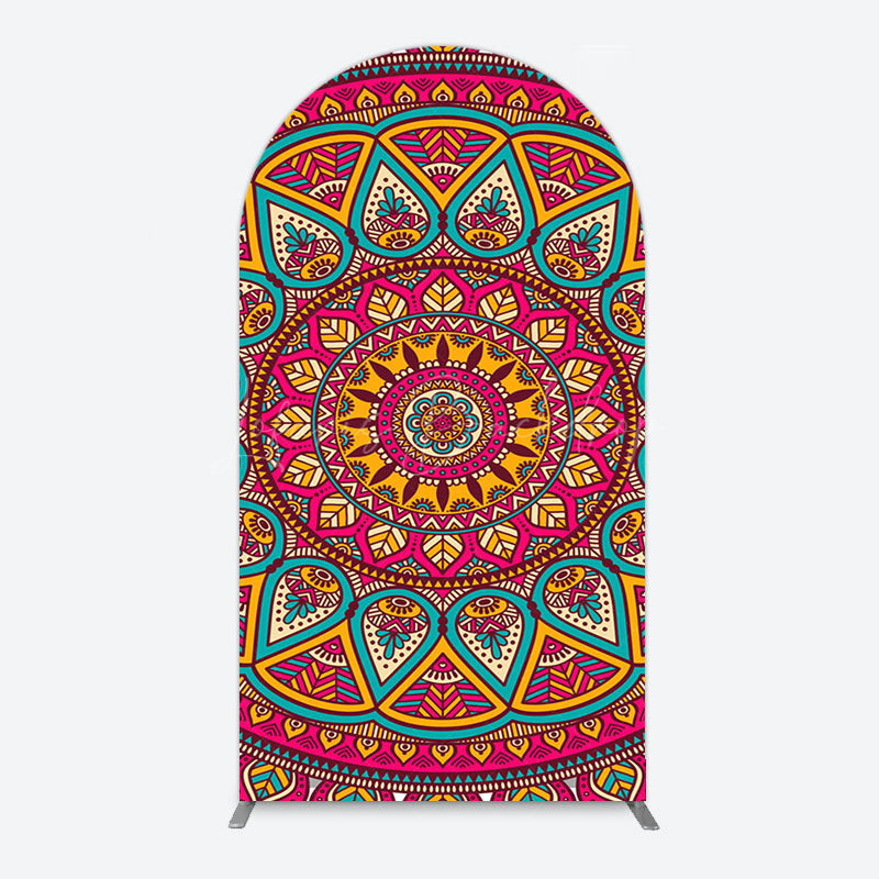 Lofaris Indian Mandala Boho Floral Birthday Arch Backdrop