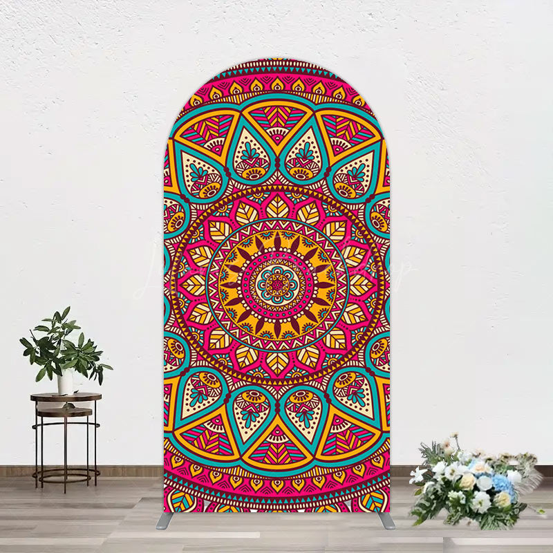 Lofaris Indian Mandala Boho Floral Birthday Arch Backdrop
