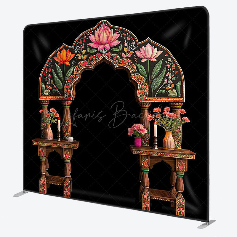 Lofaris Indian Retro Floral Arch Square Double-Sided Backdrop