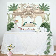 Lofaris Indian Temple Green Plants Peacock Birthday Backdrop