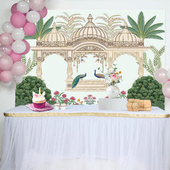 Lofaris Indian Temple Green Plants Peacock Birthday Backdrop