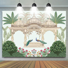 Lofaris Indian Temple Green Plants Peacock Birthday Backdrop
