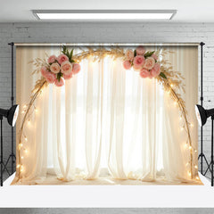 Lofaris Indoor Beige Chiffon Light Arch Floral Wedding Backdrop
