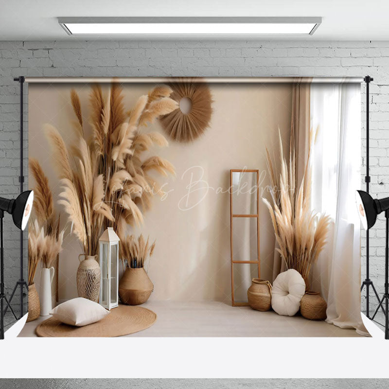 Lofaris Indoor Boho Dried Pampas Grass Photography Backdrop