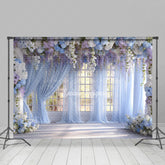 Lofaris Indoor Garden Wedding Photography Backdrop Hanging Wisteria with Blue Drapes Romantic Floral Background